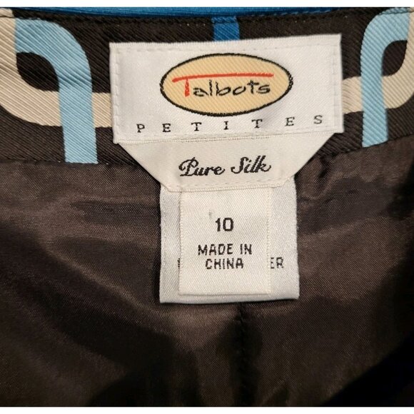 Talbots Brown Aqua Retro Geometric Print 100% Silk Lined Pencil Skirt Sz 10p - Picture 5 of 6